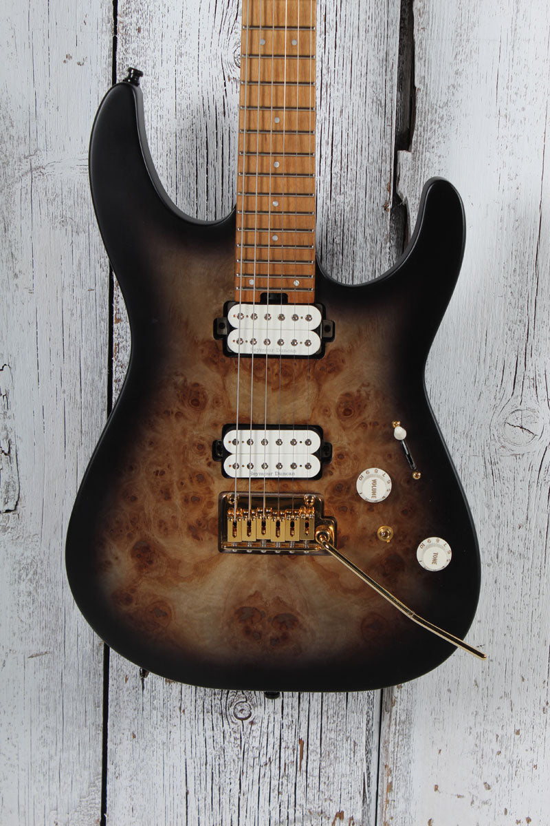 Charvel Pro-Mod DK24 HH 2PT CM Poplar Burl Electric Guitar Trans Black Burst