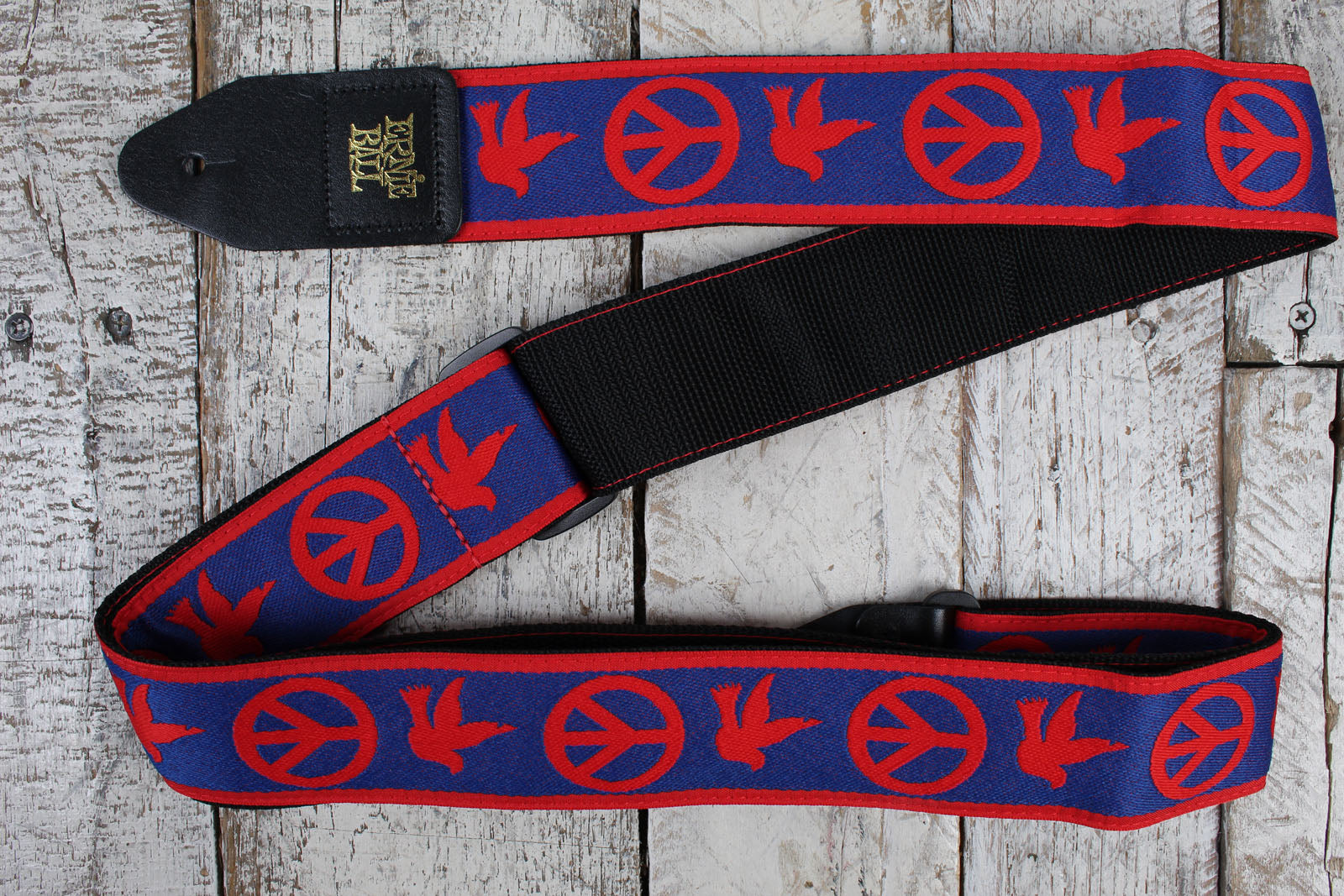 Ernie Ball Jacquard Guitar Strap - Red and Blue Peace Love Dove