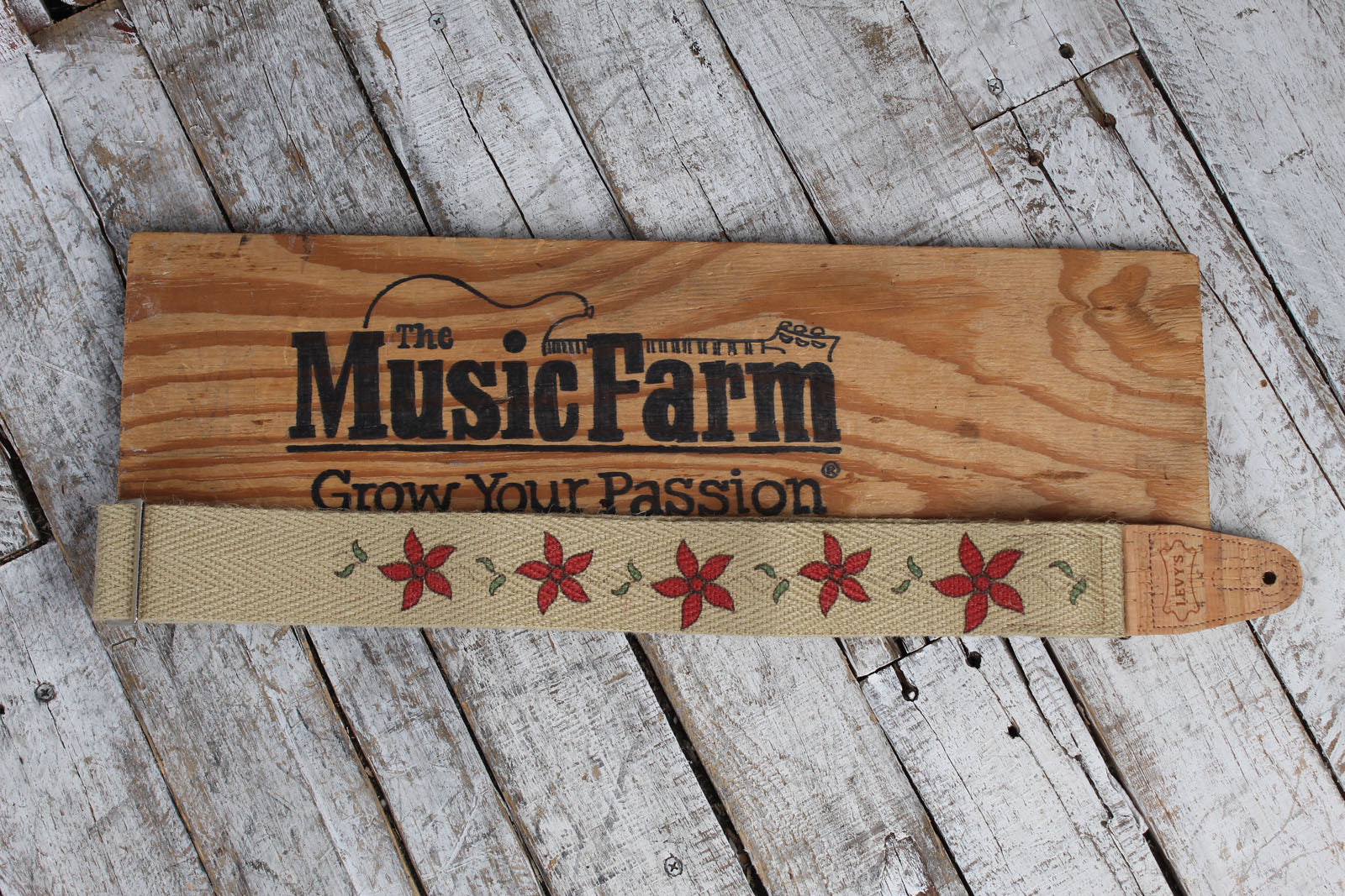 Levy's MH8P-012 2 Inch Wide Guitar Strap Flowering Vine Hemp Series with Red Flowers