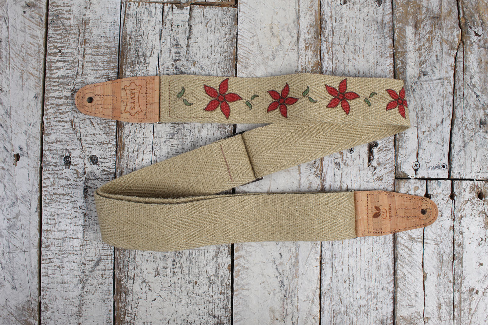 Levy's MH8P-012 2 Inch Wide Guitar Strap Flowering Vine Hemp Series with Red Flowers