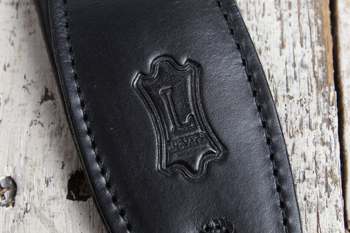 Levy's MSS80-BLK Rebel Leather Series 2 Inch Wide Black Veg-Tan Leather Guitar Strap