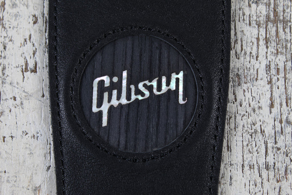 Thalia Gibson Black Leather Guitar Strap with Pearl Logo