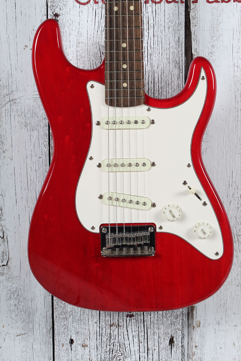 Squier 2019 FSR Mini Stratocaster Electric Guitar Crimson Red Transparent