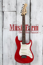Squier 2019 FSR Mini Stratocaster Electric Guitar Crimson Red Transparent