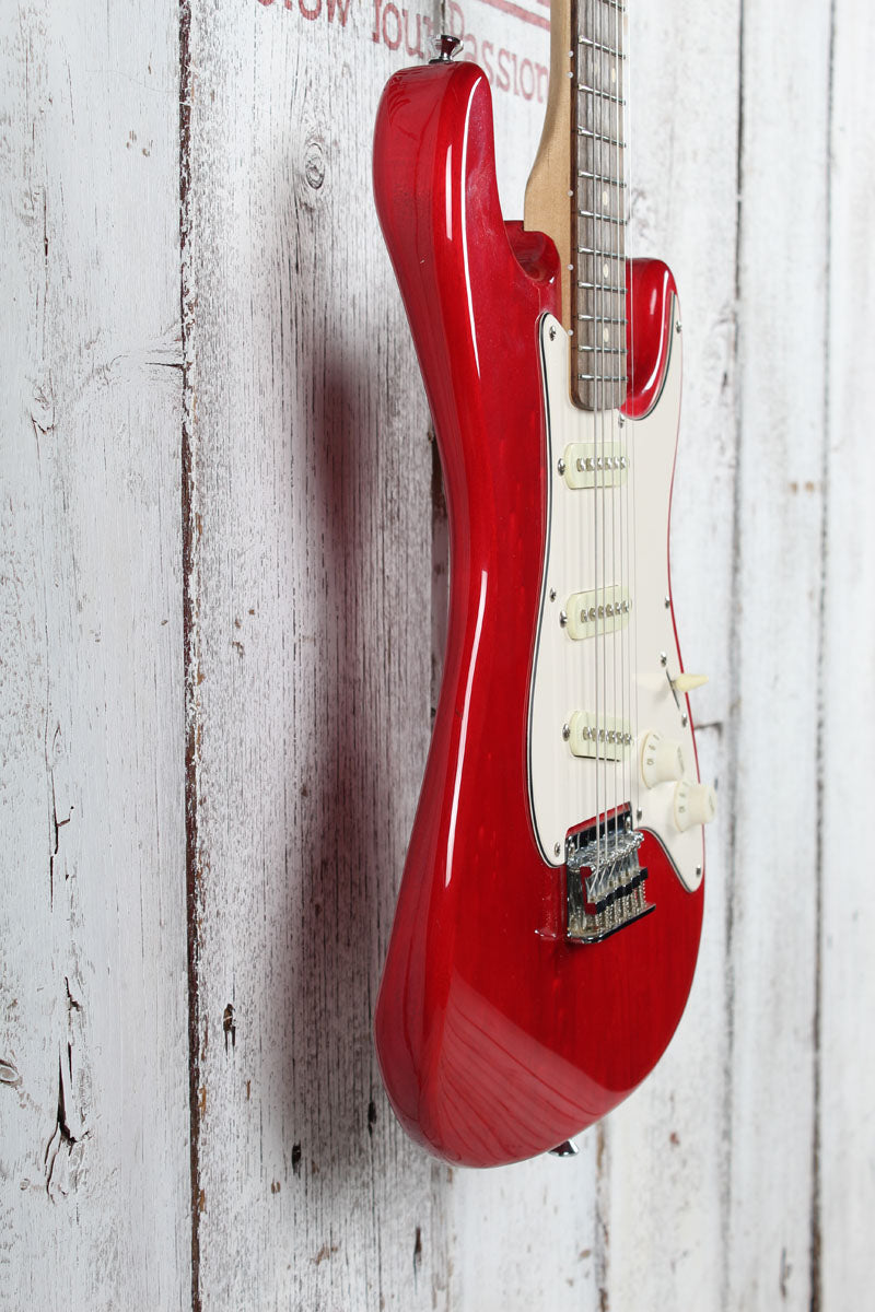 Squier 2019 FSR Mini Stratocaster Electric Guitar Crimson Red Transparent