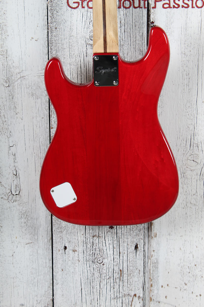 Squier 2019 FSR Mini Stratocaster Electric Guitar Crimson Red Transparent