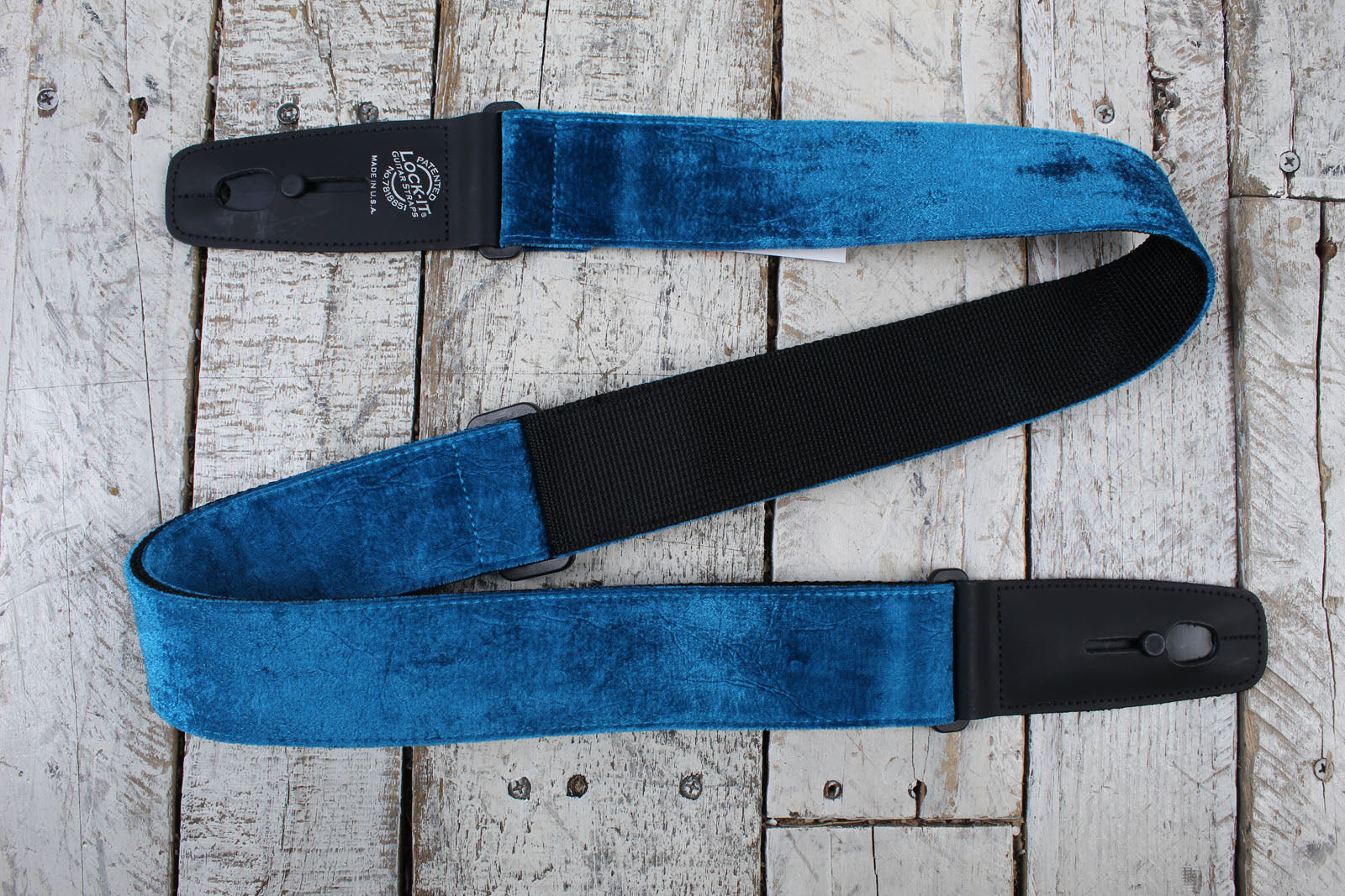 Lock-It Straps 2 Inch Guitar Strap Crushed Velvet Series  Blue