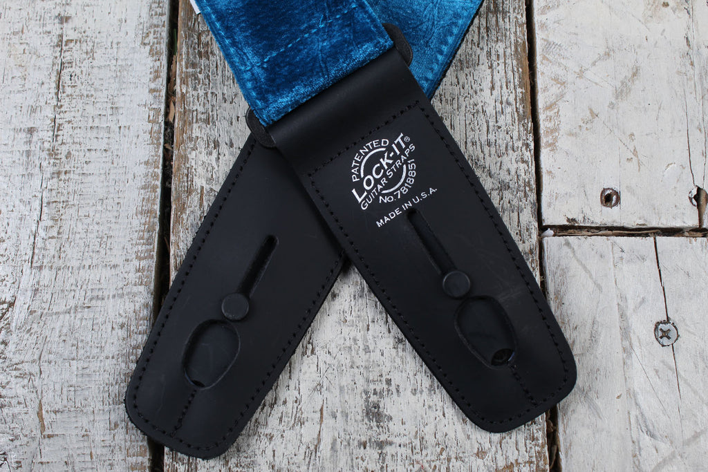 Lock-It Straps 2 Inch Guitar Strap Crushed Velvet Series  Blue