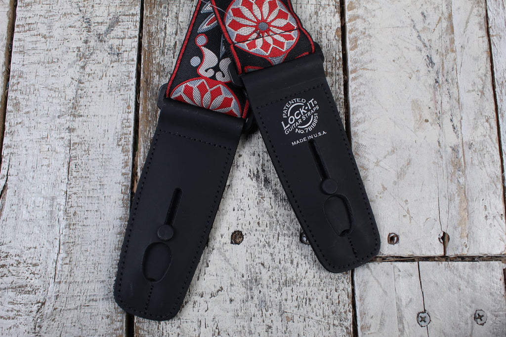 Lock-It Straps 2 Inch Retro Vintage Series Black Floral Strap