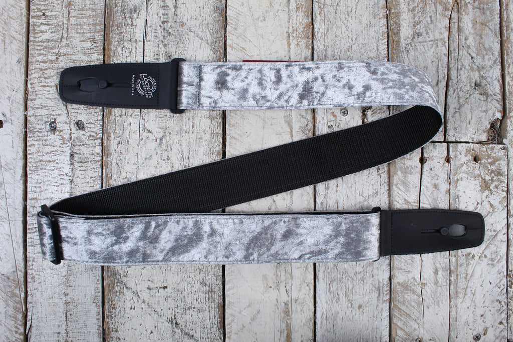 Lock It Straps 2 Inch Crushed Velvet Series Guitar Strap Silver