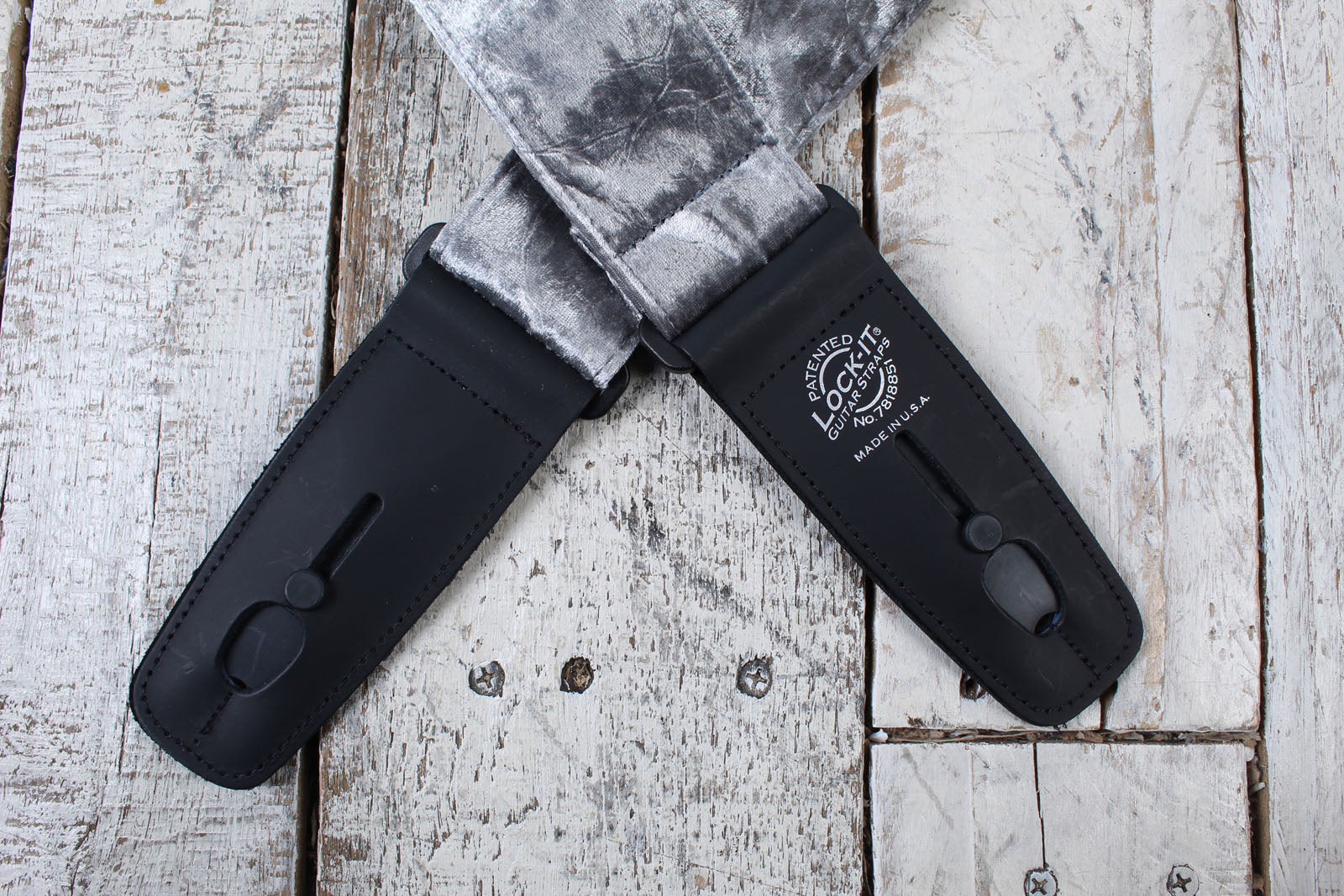 Lock It Straps 2 Inch Crushed Velvet Series Guitar Strap Silver