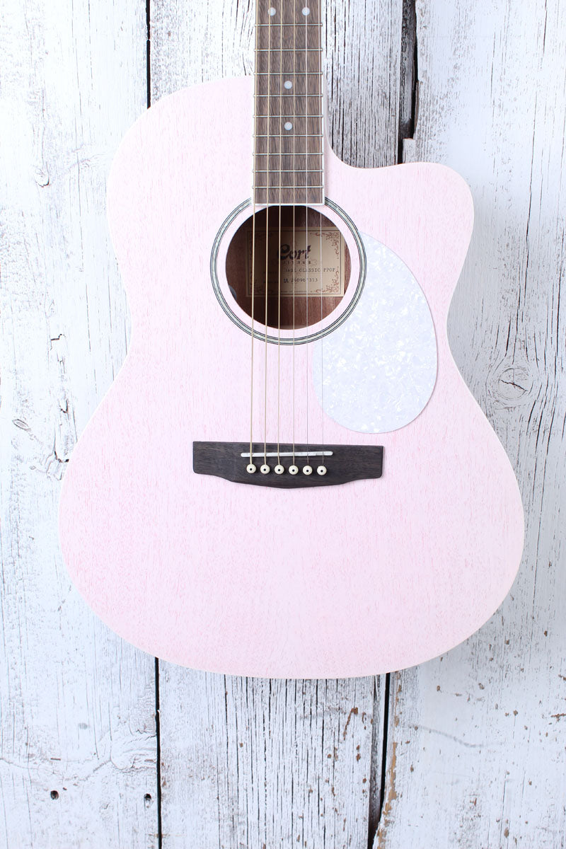 Cort Jade Classic Cutaway Acoustic Electric Guitar Pastel Pink Open Pore