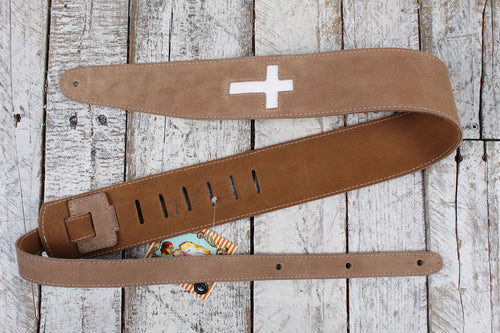 Henry Heller 2.5 Inch Cross Tan Bone Suede Guitar Strap