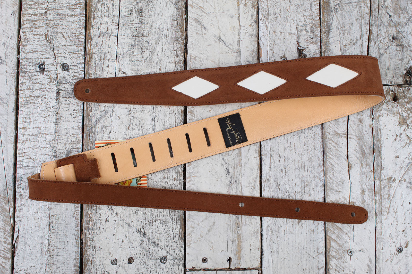 Henry Heller 2 Inch Diamond Cut Out Guitar Strap Brown and Bone Main image