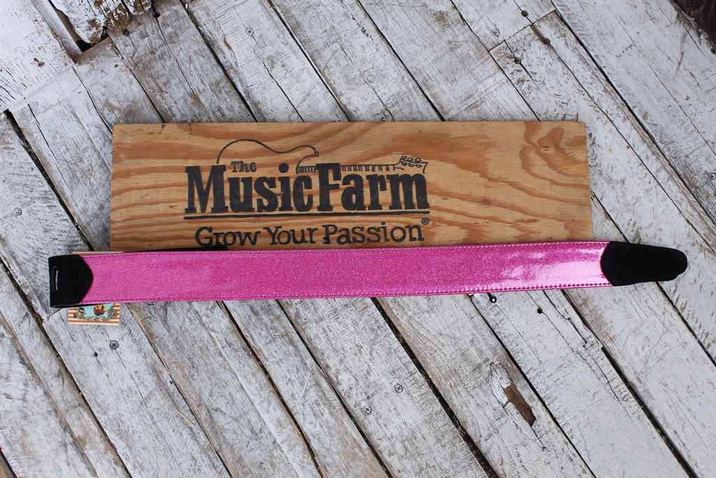 Henry Heller 2 Inch Pink Sparkle Vinyl Guitar Strap with Leather Ends