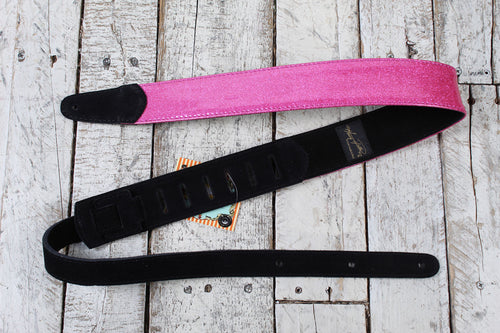 Henry Heller 2 Inch Pink Sparkle Vinyl Guitar Strap with Leather Ends