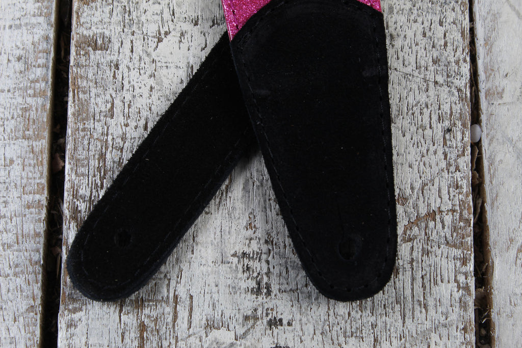 Henry Heller 2 Inch Pink Sparkle Vinyl Guitar Strap with Leather Ends