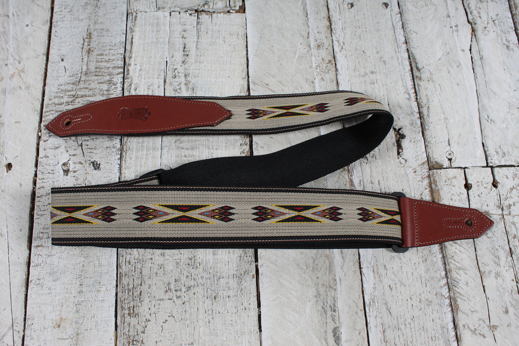 Levy's MSSN80-TAN 2 Inch Polypropylene Jacquard Woven Guitar Strap with Leather Ends
