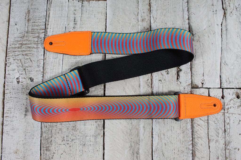 Levy's MP2OI-003 Orange Sonic Boom Optical Illusion Print Guitar Strap with Orange Leather Ends