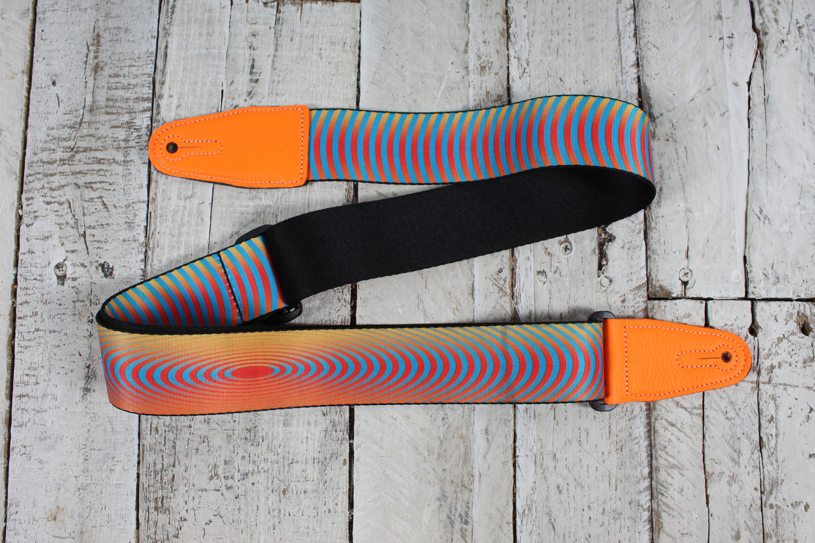 Levy's MP2OI-003 Orange Sonic Boom Optical Illusion Print Guitar Strap with Orange Leather Ends