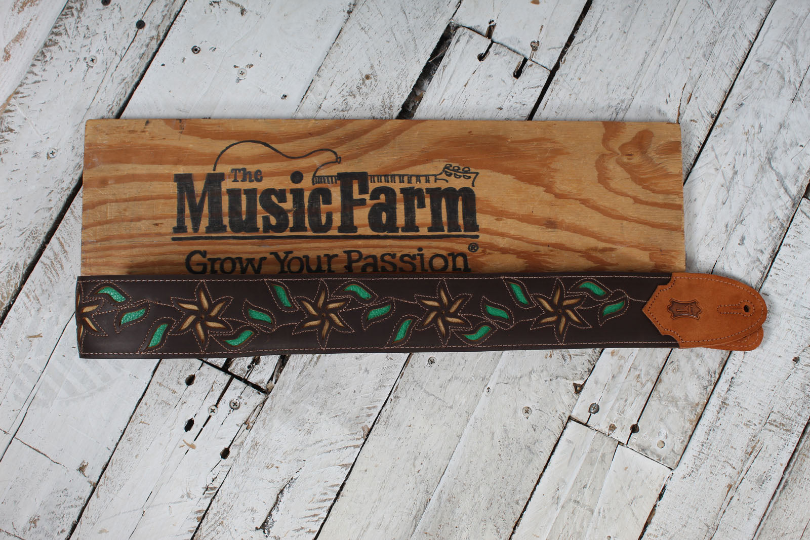 Levy's M4FV-DBR  2.5 Inch Wide Flowering Vine Series Brown Leather Guitar Strap Secondary image