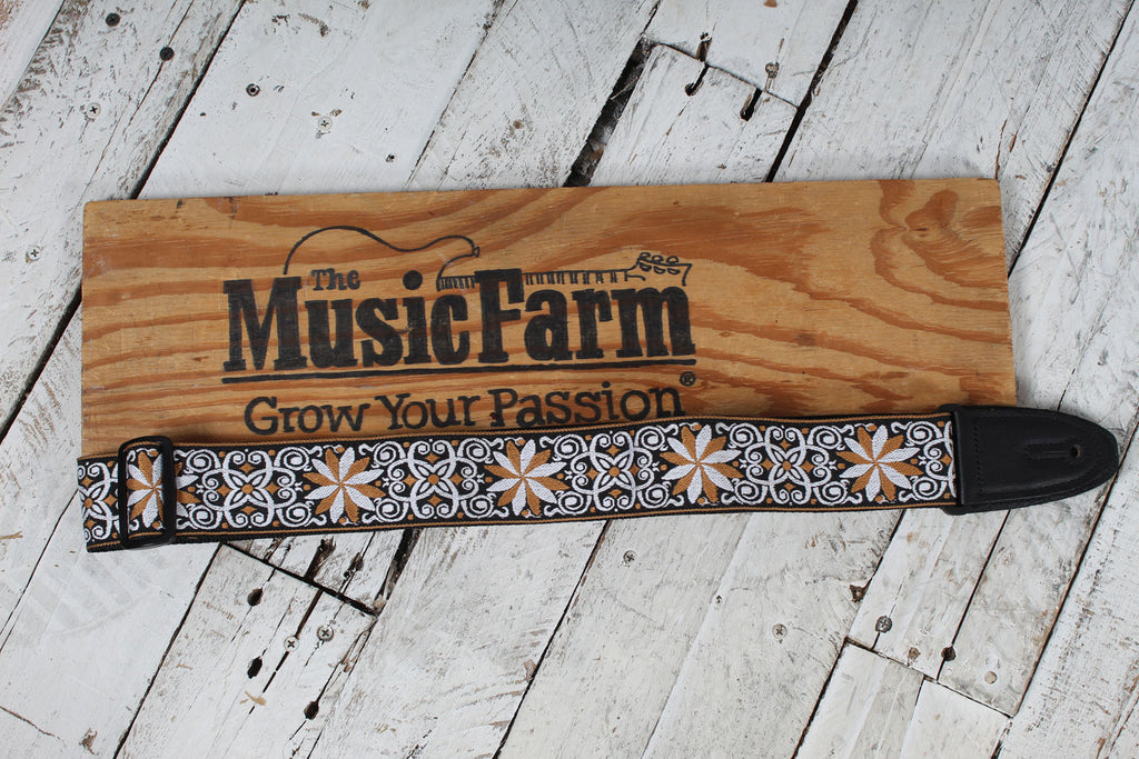 Levy's M8HT-13 2 Inch Jacquard Woven Guitar Strap Vintage Hootenanny Gold Floral