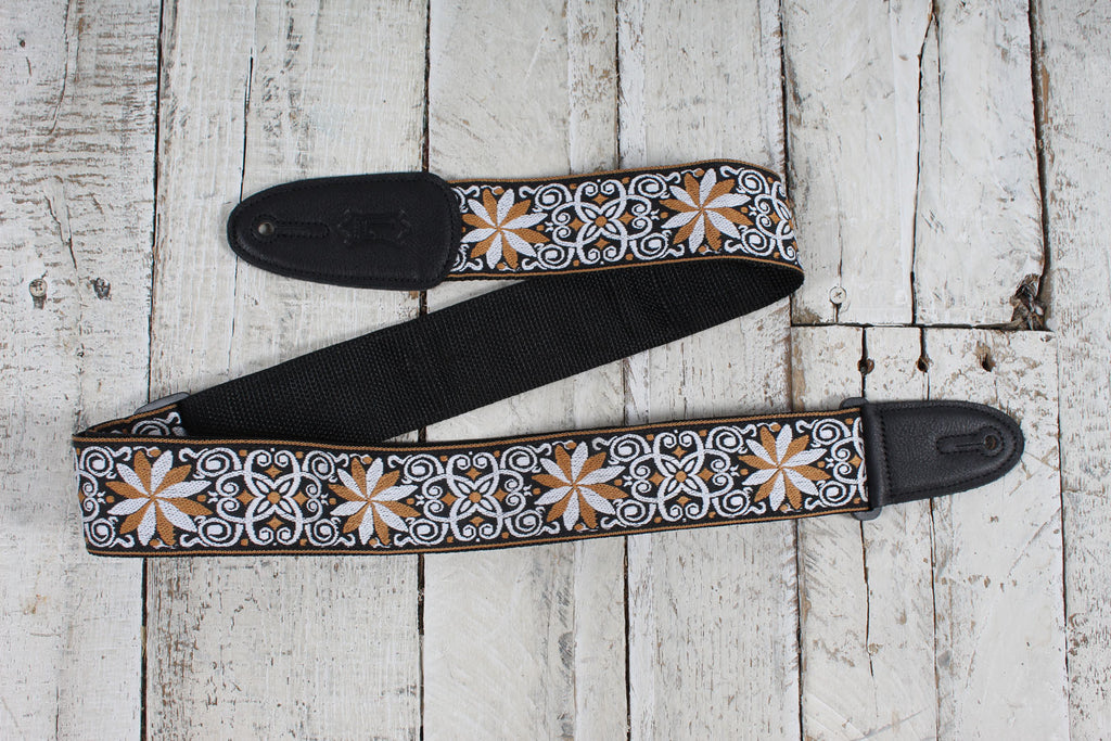 Levy's M8HT-13 2 Inch Jacquard Woven Guitar Strap Vintage Hootenanny Gold Floral