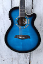 Load image into Gallery viewer, Oscar Schmidt OG10CE Concert Cutaway Acoustic Electric Guitar Flame Trans Blue