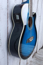 Load image into Gallery viewer, Oscar Schmidt OG10CE Concert Cutaway Acoustic Electric Guitar Flame Trans Blue