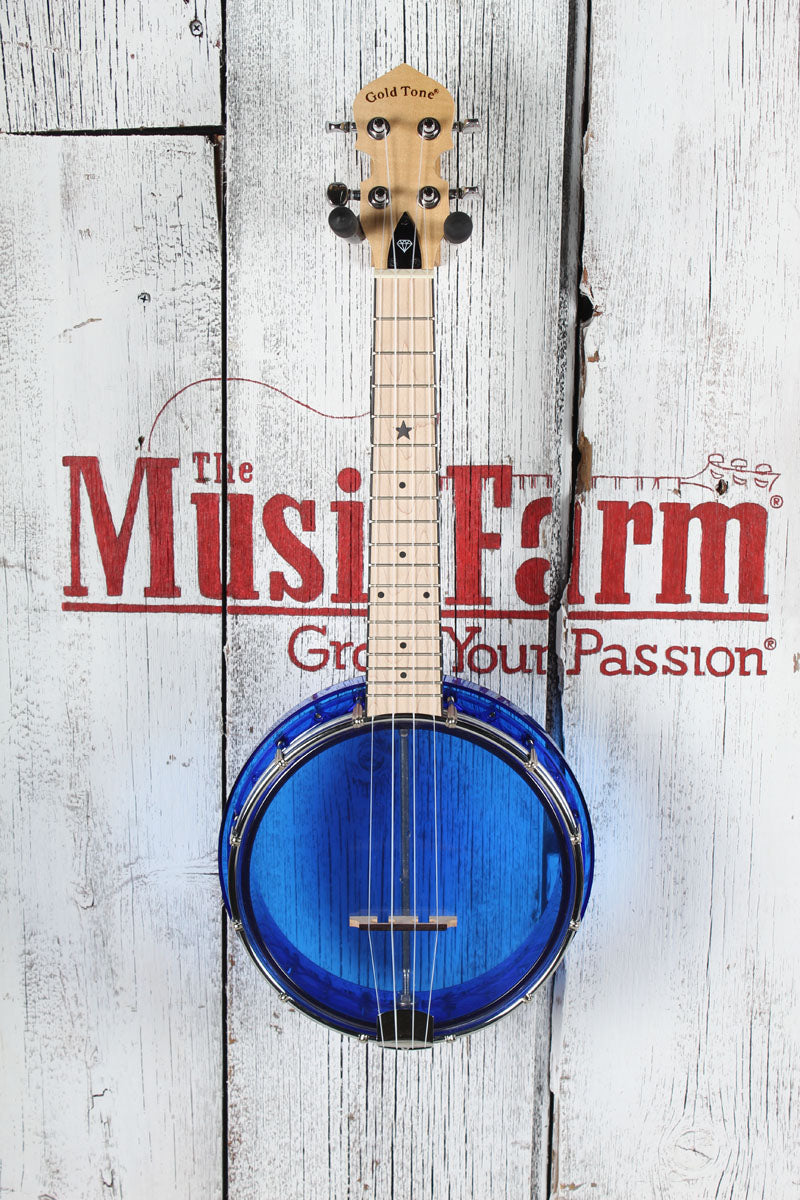 Gold Tone Little Gem Sapphire See-Through Banjo Ukulele Banjolele with Gig Bag