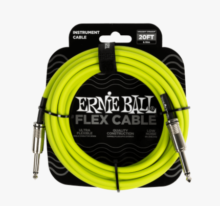 Ernie Ball Flex Instrument Cable, Straight/Straight, 20ft - Green