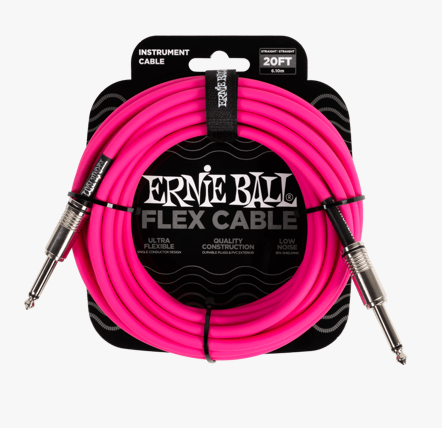 Ernie Ball Flex Instrument Cable, Straight/Straight, 20ft - Pink