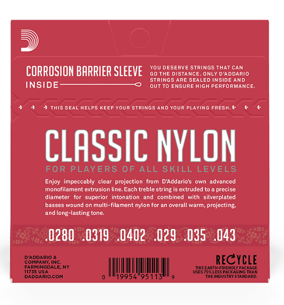 D'Addario EJ27N Classic Nylon Student Classical Guitar Strings, Normal Tension
