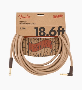 Fender Pure Hemp Festival Instrument Cable, Straight-Angle, 18.6', Natural