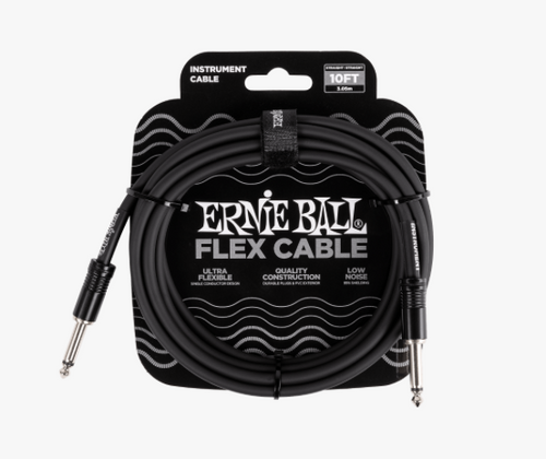Ernie Ball Flex Instrument Cable, Straight/Straight, 10ft - Black