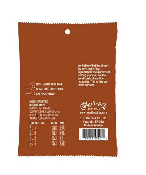 Martin M400 80/20 Bronze Light Mandolin Strings Standard 10