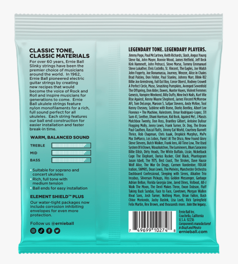 Ernie Ball Concert Soprano Nylon Ball End Ukulele Strings Black