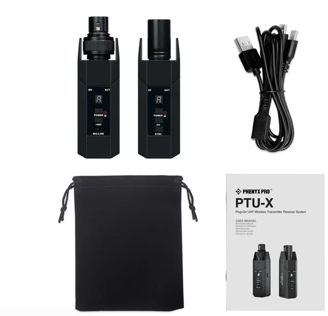 Phenyx Pro PTU-X Plug On XLR Wireless Transmitter Receiver System with 16 UHF Frequencies