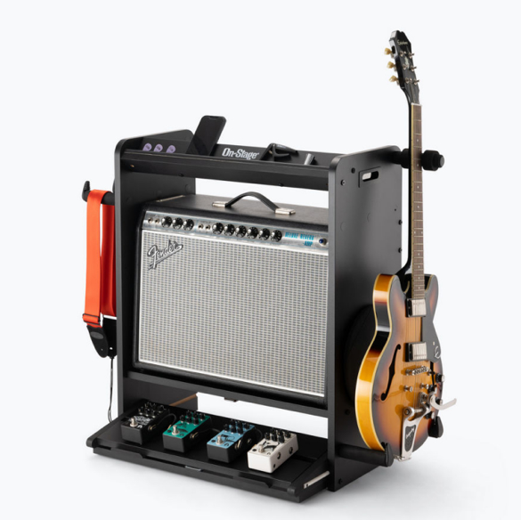On-Stage GWS5000B Guitar and Bass Workstation with Instrument Hanger Cable Hanger Accessory Tray Amp Shelf