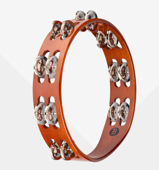 Meinl TA2AB Traditional Wood Series 10 Inch Wood Tambourine Dual Row Nickel Plated Steel Jingles