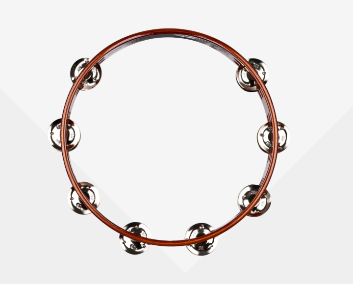 Meinl TA2AB Traditional Wood Series 10 Inch Wood Tambourine Dual Row Nickel Plated Steel Jingles