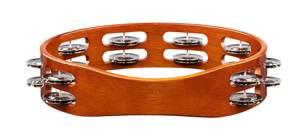 Meinl TA2AB Traditional Wood Series 10 Inch Wood Tambourine Dual Row Nickel Plated Steel Jingles