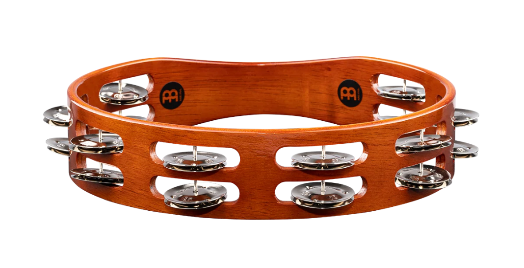 Meinl TA2AB Traditional Wood Series 10 Inch Wood Tambourine Dual Row Nickel Plated Steel Jingles