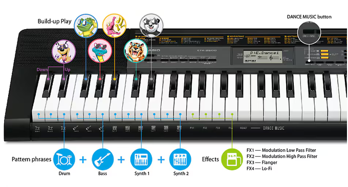 Casio CTK-2550 Keyboard 61 Key Portable Keyboard Black with Sustain Pedal and Power Supply