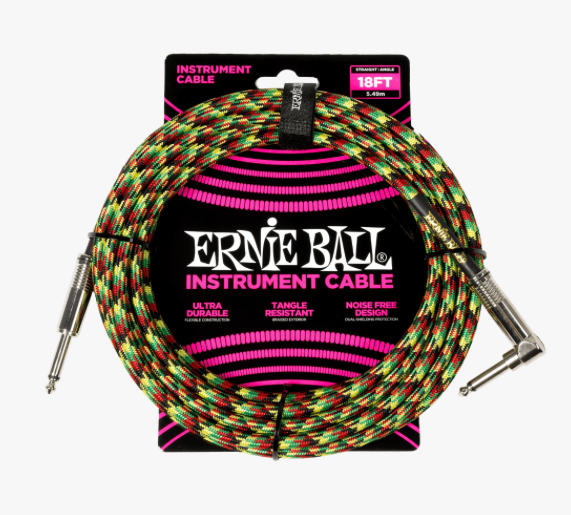 Ernie Ball P06483  Braided Instrument Cable Straight / Angle 18 Foot