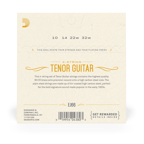 D'Addario EJ66 Tenor 80/20 Bronze Acoustic Guitar Strings 10-32