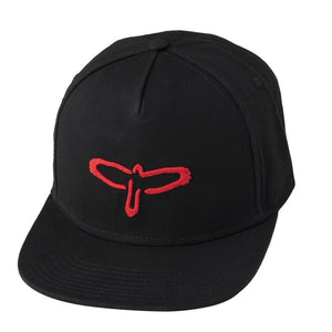 PRS Flat Bill Baseball Hat w/ Red Bird Logo on a Black Hat.