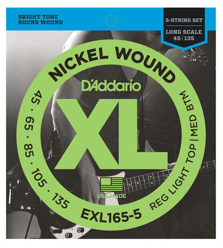 D'Addario EXL165-5 Round Wound 5 String Long Scale Bass Strings - 45-135