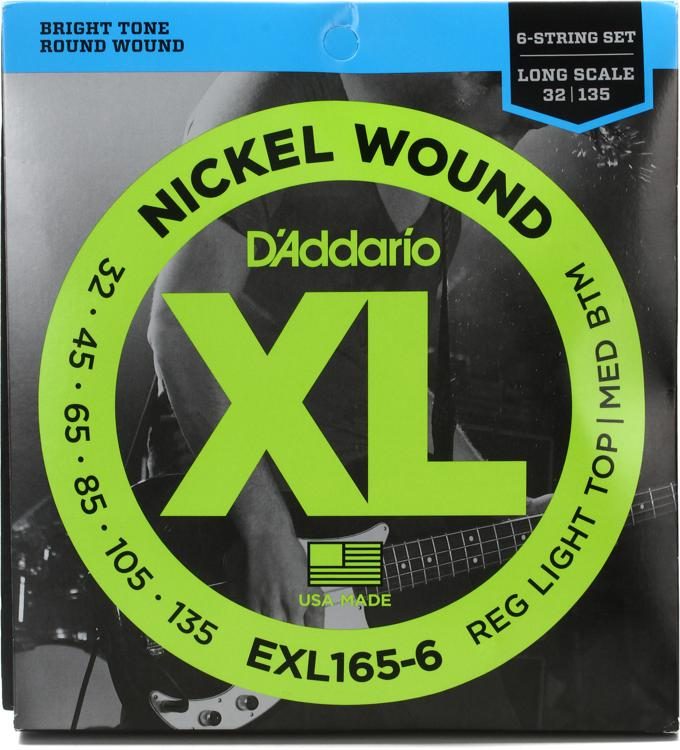 D'Addario EXL165-6 Round Wound 6 String Long Scale Electric Bass String Set - 32-135