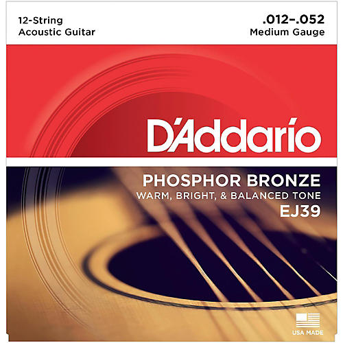 D'Addario EJ39 Phosphor Bronze 12-String Acoustic Guitar Strings - Medium, 12/52